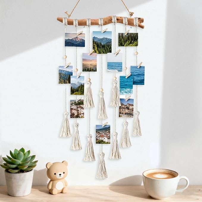 15Inch Driftwood Wall Hanging Jewelry Organizer - 2pcs Rustic Wood Tree-Shaped Wall Decor with 4/5 Hooks for Rustic, Boho & Farmhouse Home