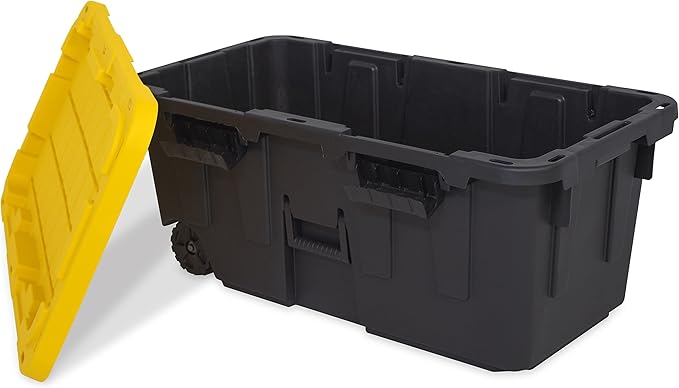 CX BLACK & YELLOW, 20-Gallon Heavy Duty Tough Storage Footlocker & Snap-Tight Lid, (13.4H x 18.2W x 32.3D), Weather-Resistant Design and Stackable Organization Tote [2 Pack]