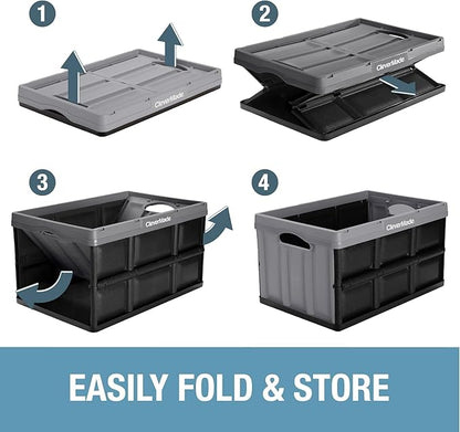 CleverMade Collapsible Storage Bins 32L 3 Pack – Heavy Duty Foldable Storage Bins with Built-In Handles for Garage Storage and Home Organization - Ocean