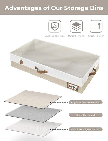 StorageWorks Large Under Bed Storage Containers with Handles and Label Holder, 2 Pack Ultra-thick Fabric Underbed Bins, Closet Organizer for Clothes, Blankets, Sweater