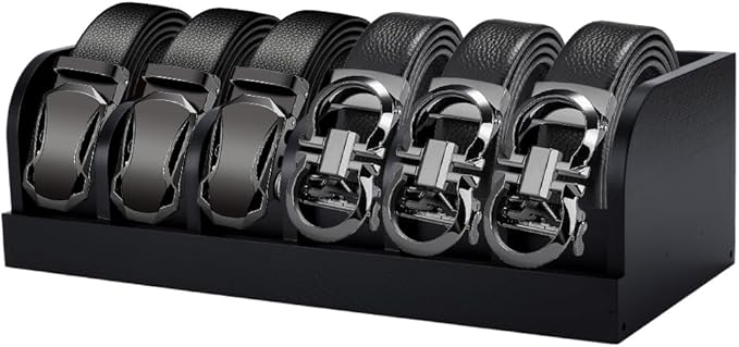 UNICRAFTALE Black Wood Belts Organizer Box 35cm Belt Organizer Tie and Belt Storage Holders for Closet and Drawer Organizer 6-Compartment Belts Organizer and Displayer for Men Women