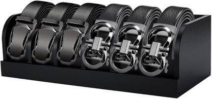 UNICRAFTALE Black Wood Belts Organizer Box 35cm Belt Organizer Tie and Belt Storage Holders for Closet and Drawer Organizer 6-Compartment Belts Organizer and Displayer for Men Women