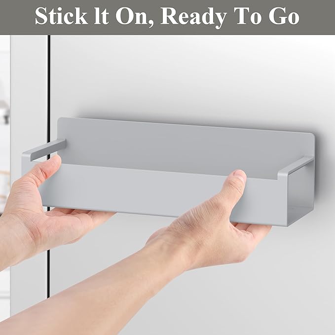 HuggieGems 4 Pack Magnetic Spice Rack Organizer for Refrigerator and Oven, Light Gray Fridge Organizers and Storage for Kitchen