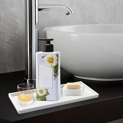 2 Pack Bathroom Tray Countertop, Large 12'' Shatterproof Silicone Vanity Tray Rectangular Toilet Tank Tray, Soap Dispenser Tray Sponge Holder for Kitchen Sink (White)