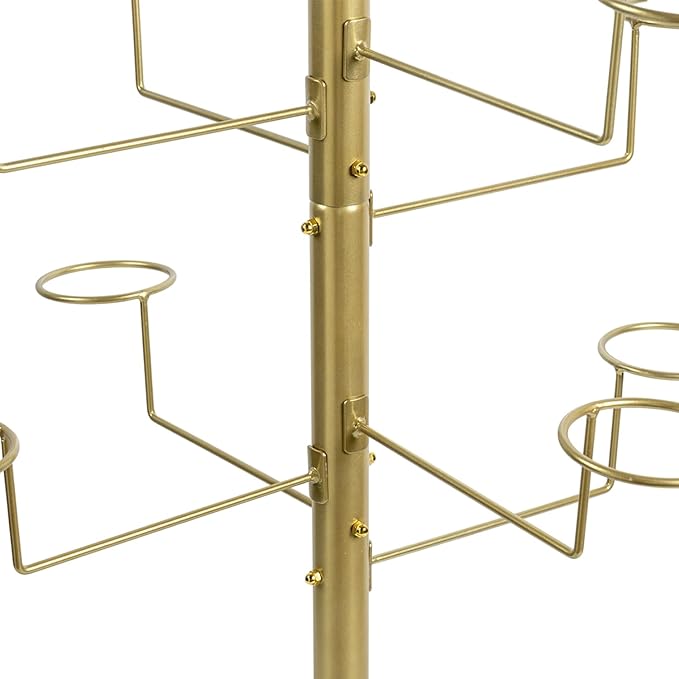 MyGift Freestanding Cowboy Hat Display Rack, 360 Degree Rotating Wig or Baseball Cap Organizer Stand with 20 Customizable Circular Hooks, 6 Foot Height, Brass-Tone Metal