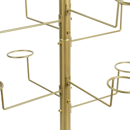 MyGift Freestanding Cowboy Hat Display Rack, 360 Degree Rotating Wig or Baseball Cap Organizer Stand with 20 Customizable Circular Hooks, 6 Foot Height, Brass-Tone Metal