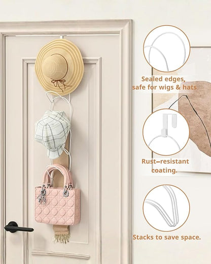 LINFIDITE 10 Pack Hat Rack Hanger Holder Organizer Closet Hanging Baseball Cap Display Storage Rack for Scarves Handbags Towels Clothes Ties Over Door Wall Mounted w Hanging Hook White