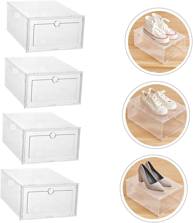 4pcs Shoe Box Shoe Rack Stackable Storage Boxes for Organization Sneaker Pp Material Home Dorm Storage