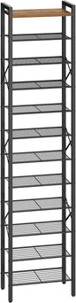 YATINEY 12-Tier Narrow Shoe Rack, Tall Shoe Rack for 12-24 Pairs, Slim Shoe Storage Organizer with Wooden Top, Space Saving, Metal Frame, for Entryway, Rustic Brown and Black SS61BR