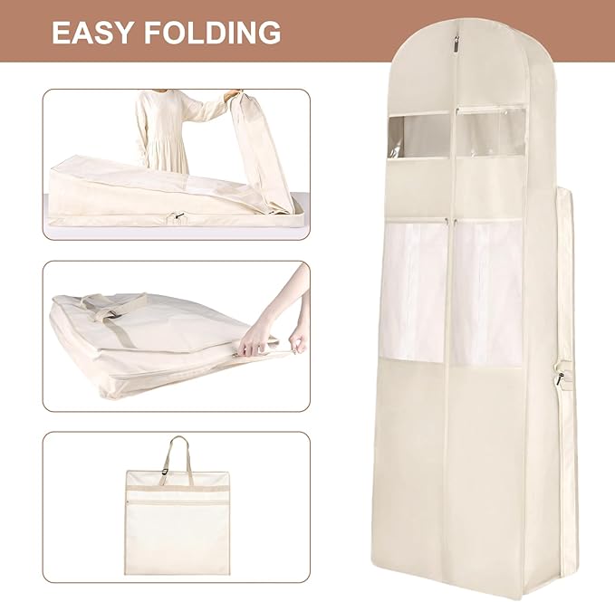 Foldable Wedding Dress Garment Bag for Travel, Hanging Garment Bag for Travel for Gowns and Long Dresses (White, 1PCS-72‘’)