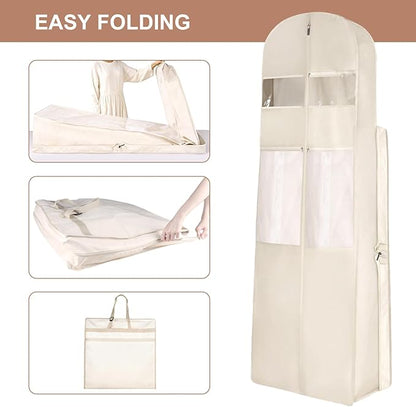 Foldable Wedding Dress Garment Bag for Travel, Hanging Garment Bag for Travel for Gowns and Long Dresses (White, 1PCS-72‘’)
