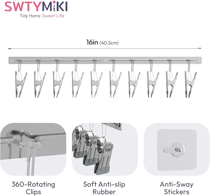 SWTYMIKI Hat Organizer for Baseball Caps - 2 Pack Hat Rack for Wall with Strong Adhesive and 10 Clips, Storage Display Holds up to 20 Caps for Bedroom, Closet, Two Mounting Option（Silver）