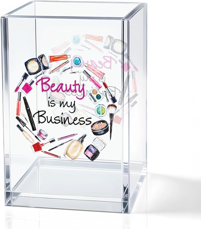 Beauty is My Business Acrylic Cosmetic Holder, Funny Makeup Brush Holder Gifts for Cosmetologist Makeup Lover Women Girls, Christmas Birthday Gifts for Daughter Niece Sister BFF