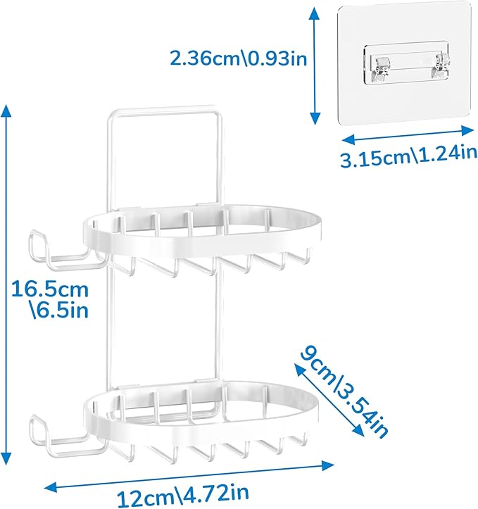 MASADI 2 Tier Soap Dish Holder, Soap Bar Holder with Hooks, Shampoo Bar Caddy for Shower Wall, Razor Holder for Shower, Bar Soap Container 304 Stainless Steel, Bathroom(White)