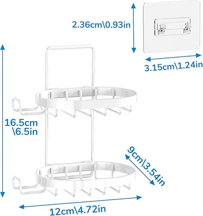 MASADI 2 Tier Soap Dish Holder, Soap Bar Holder with Hooks, Shampoo Bar Caddy for Shower Wall, Razor Holder for Shower, Bar Soap Container 304 Stainless Steel, Bathroom(White)