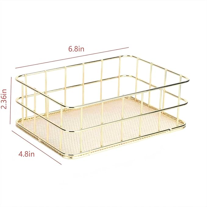 6.8"x4.8" Gold Metal Basket - Wire Mesh Storage Bin for Organizing | Shelf Basket for Home, Desk & Cosmetic Stationery （Pay Attention to Product Dimensions）