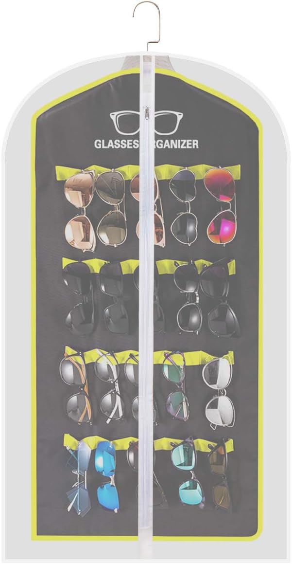 TRIUMPH VISION Wall Sunglasses Organizer Storage 20Slots Dust-Proof - with Garment Bag Hanging Sun Glasses Display Eyeglasses Rack Eyewear Stand for Closet