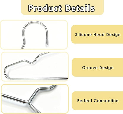 50 Pack Stainless Steel Space Saving Hangers with Grooves - 16.4 Inch Non-Slip Coat Hangers for Sling Dress Clothes Shirt Pant