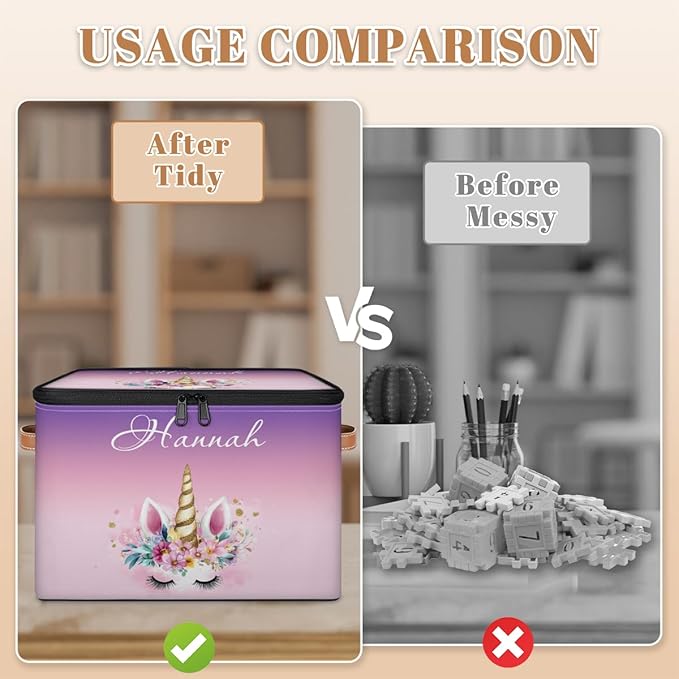 Custom Unicorns Storage Bins with Lid, Foldable Personalized Storage Basket Boxes with Handle Shelf Basket Closet Organizer Cube