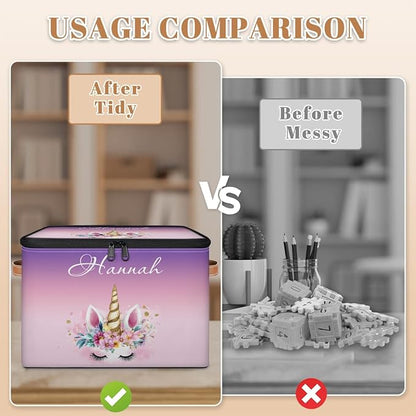Custom Unicorns Storage Bins with Lid, Foldable Personalized Storage Basket Boxes with Handle Shelf Basket Closet Organizer Cube