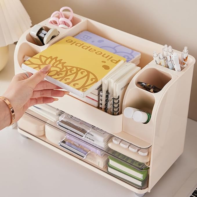 Extra Large Makeup Organizer with 2 Wide Drawers Divided Top Compartment, Spacious Cosmetic Display Case, 4 Colors Skincare Storage box for Vanity and Countertop (Beige)
