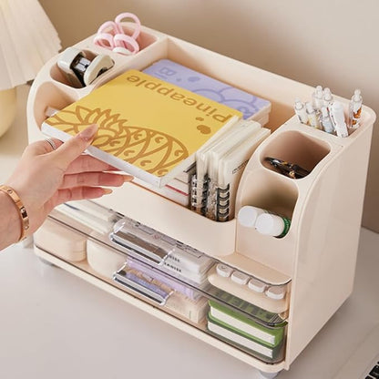 Extra Large Makeup Organizer with 2 Wide Drawers Divided Top Compartment, Spacious Cosmetic Display Case, 4 Colors Skincare Storage box for Vanity and Countertop (Beige)