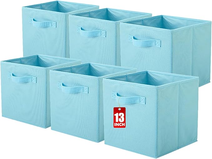 ShellKingdom Storage Bins, Foldable Fabric Storage Cubes And Cloth Storage Organizer Drawer For Closet And Toys Storage, 13 X 13 X 13 INCH, 6 Pack (Light Blue)