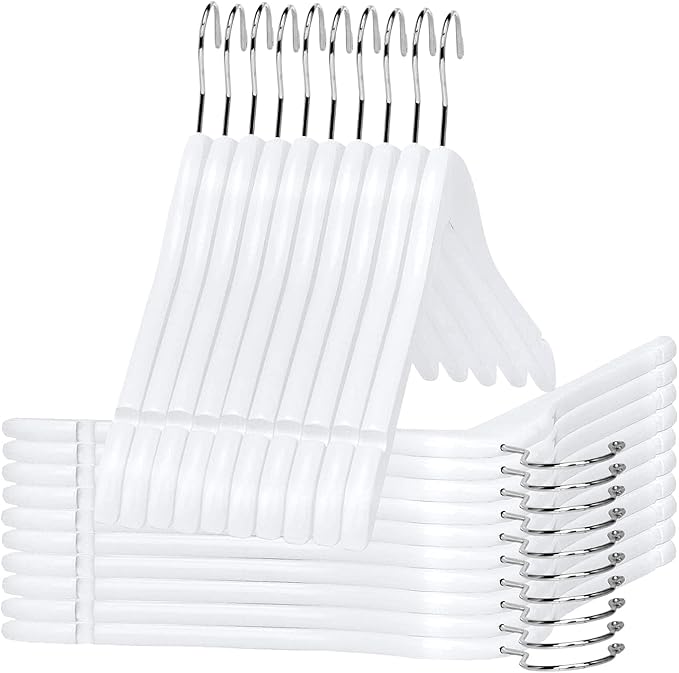 Quality Semi Curved White Wooden Suit Hangers, 80-Pack Smooth Finish Solid Wood Coat Hanger with Swivel Hook, Jacket, Pant, Dress Clothes Hangers White, 80