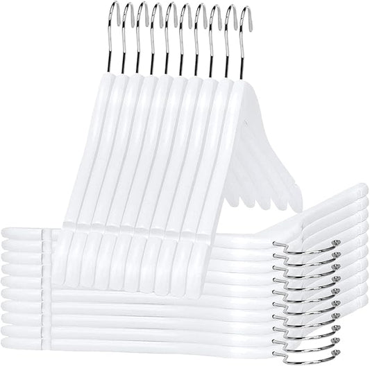Quality Semi Curved White Wooden Suit Hangers, 80-Pack Smooth Finish Solid Wood Coat Hanger with Swivel Hook, Jacket, Pant, Dress Clothes Hangers White, 80
