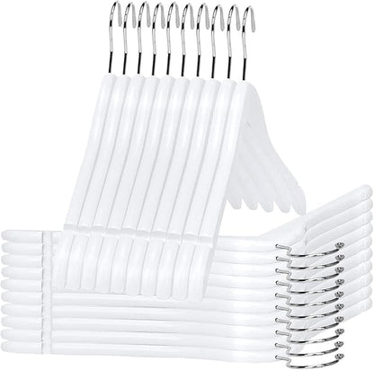 Quality Hangers Semi Curved Wooden Suit Hangers - Smooth Finish Solid Wood Coat Hanger with Swivel Hook - Perfect for Jackets Pants - Dress Clothes Hangers - White - 20 Pack