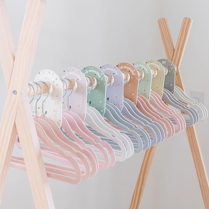3 Sprouts Velvet Baby Hangers - Non-Slip Hangers for Infant and Toddler Clothes - Slim Space-Saving Design with Nordic Colors for Nursery - 30 Pack - Blue