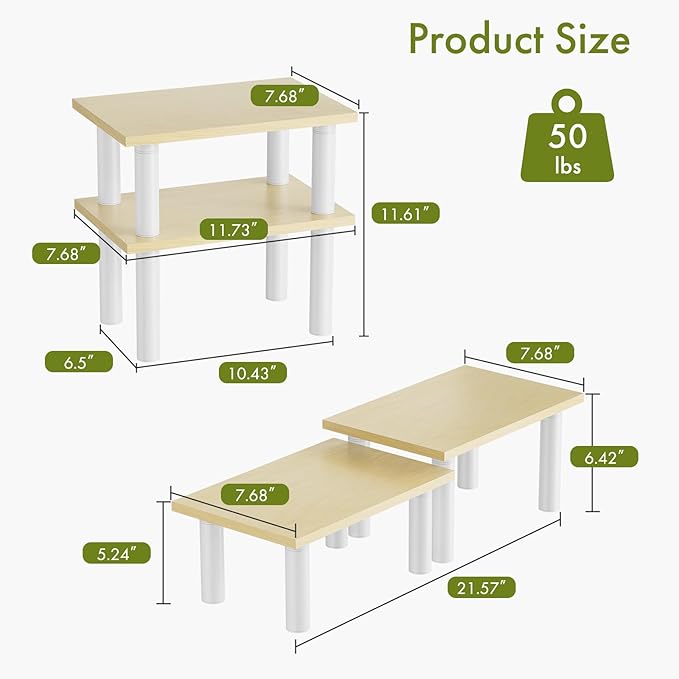 Cabinet Organizer Shelf, 2 Tier Countertop Spice Rack for Kitchen Counter, Seasoning Organizer with Wood-Grain Shelves, Kitchen Countertop Organizer for Spices, Sauces and Small Items (4 Pcs, Light)