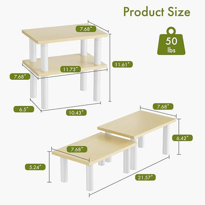 Cabinet Organizer Shelf, 2 Tier Countertop Spice Rack for Kitchen Counter, Seasoning Organizer with Wood-Grain Shelves, Kitchen Countertop Organizer for Spices, Sauces and Small Items (4 Pcs, Light)