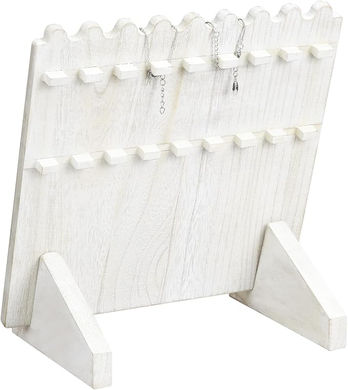 Ikee Design Set of 2 Wood Necklace Jewelry Display Stand for 8 Necklaces, Necklace Display Holder Organizer, Wash White Color