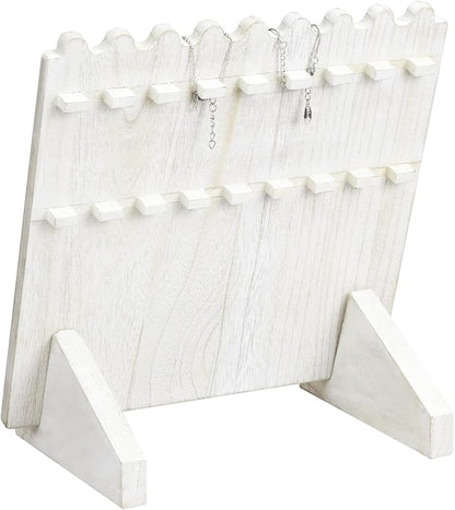 Ikee Design Set of 2 Wood Necklace Jewelry Display Stand for 8 Necklaces, Necklace Display Holder Organizer, Wash White Color