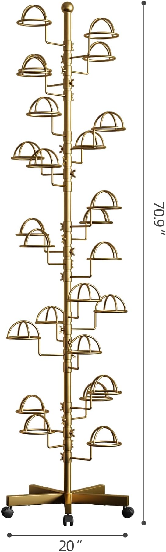Freestanding Hats Rack Stand with 25 Customizable Circular Hooks Metal Hat Rack Hats Tree Organizer Rack Display Standing Floor Hat Stand for Home Store Commercial, Gold