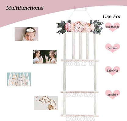 Headband Holder Bow Organizer for Girls, Hair Clips Bows Holder Baby Headbands Storage Personalized Hair Accessories Storage Organizer Wall Hanging Decor for Nursery Room Closet