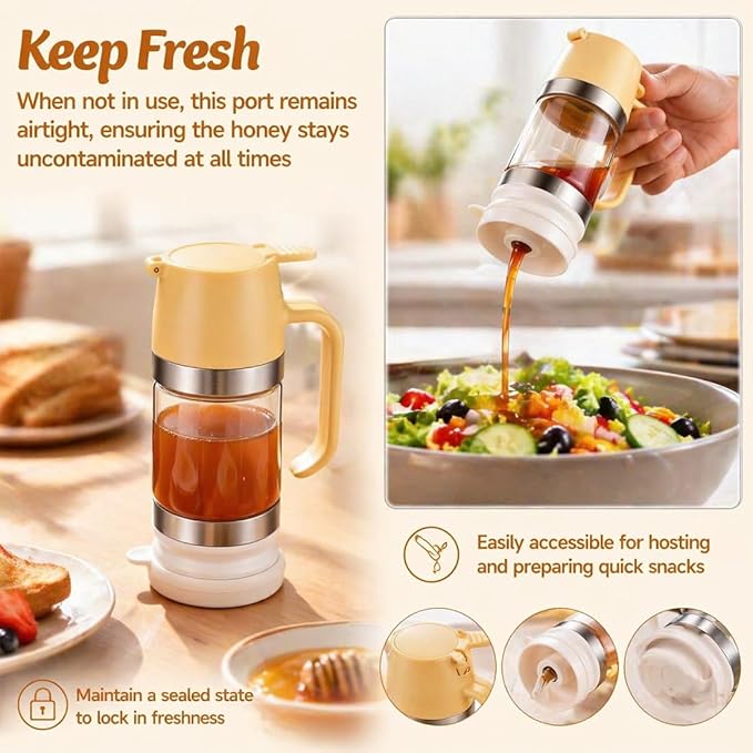 2026 New Dispensador De Leche Condensada, Glass Honey Dispenser with Stand No Drip, Maple Syrup Dispenser for Coffee and Tea Daily Use, Activities, Or Demonstrations (Yellow 300ML)