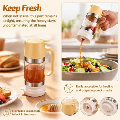 2026 New Dispensador De Leche Condensada, Glass Honey Dispenser with Stand No Drip, Maple Syrup Dispenser for Coffee and Tea Daily Use, Activities, Or Demonstrations (Yellow 300ML)