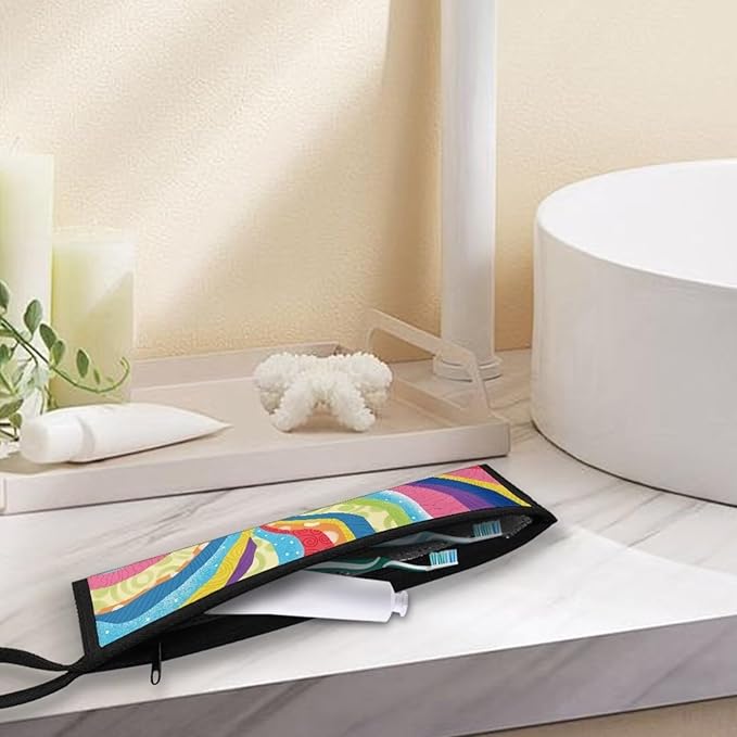 Portable Travel Tableware Box Colorful Stripes Flatware Storage Box Case Travel Utensils Cutlery Case with Bag for Fork Spoon Chopsticks