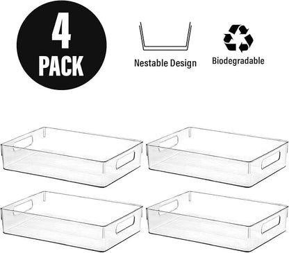 Clear Plastic Storage Bins, Pantry Organizers and Storage, Kitchen Organization and Storage Containers Bins for Organizing, Fridge, Freezer, Bathroom, Pantries, Medicine Cabinet Organizer Bin