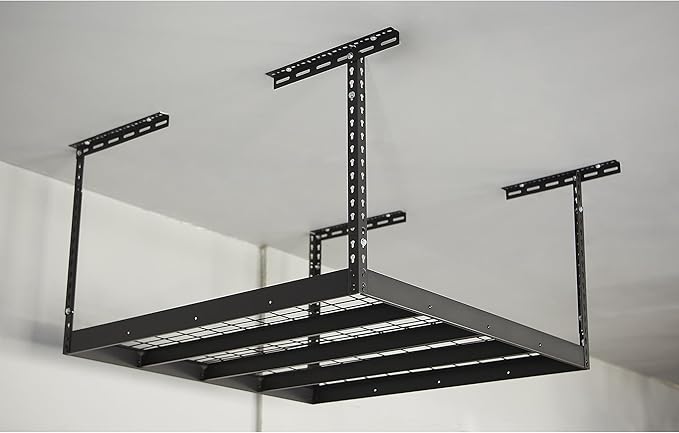 Klutch Overhead Garage Storage Rack — Adjustable Height, 48in.L x 48in.D x 23–37in.H