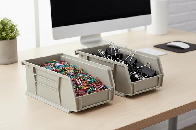 Hudson Exchange 7-1/2" x 4" x 3" (24 Pack) Plastic Stackable Storage Bin and Hanging Container, Stone