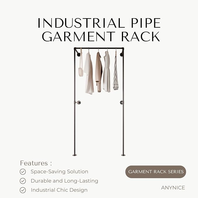Black Industrial Pipe Clothing Rack 37.4" W Wall Mounted, Heavy Duty Iron Garment Rack 150 lbs per Rod, Open Closet Organizer for Bedroom Laundry Room Retail Display