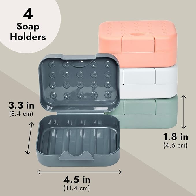 Okuna Outpost Bar Soap Travel Case - 4-Pack, Multicolor, 4.5 x 3.3 x 1.8 in - Snap-Close Portable Holder & Container - Travel Soap Case Pack for Camping & Gym