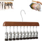 Closet Organizer with 10 Clips, Space Saving Hanging Closet Organizers Adjustable Wooden Legging Organizer for Closet, Stainless Steel Pants Hanger with Clips for Women Men (Brown, 1pcs)