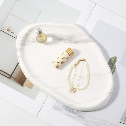 Koville Luxurious Natural White Marble Vanity Tray, Cloud Shape Serving Stone Key Tray for Home Decor, 10" x 7" Marble Storage Trays for Bathroom, Stone Plate Holder for Perfume, Candle and Jewelry