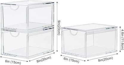 CECOLIC 2 Pack Stackable Cosmetic Organizer Drawers, Clear Acrylic Makeup Storage Organizer Box, Plastic Storage Bins Vanity Container for Bathroom Countertop, Bedroom Dresser, Kitchen Cabinets