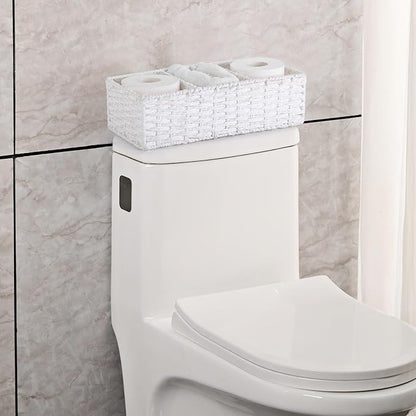 Vagusicc 3 Section Wicker Storage Basket, White Wicker Baskets for Storage, Toilet Tank Basket, Small Baskets for Organizing for Shelves, 2-Pack