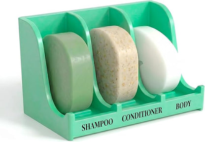 Soap Holder for Shower Wall, 3-Compartment Soap Dish for Shampoo, Conditioner and Body Soap, Fast Draining & Rust-Proof & Heavy Duty, Ultra-Strong Self Adhesive & Freestanding (Mint Green, Label)